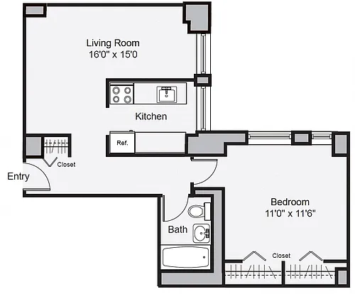 Floor plan 1-Bedroom, 1-Bath