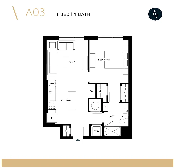 Floor plan One Bedroom - A3