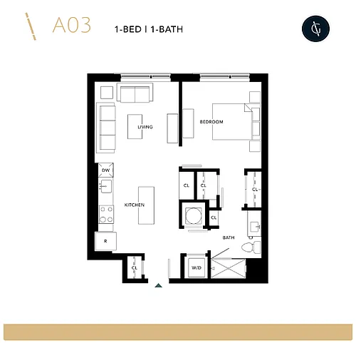 Floor plan One Bedroom - A3