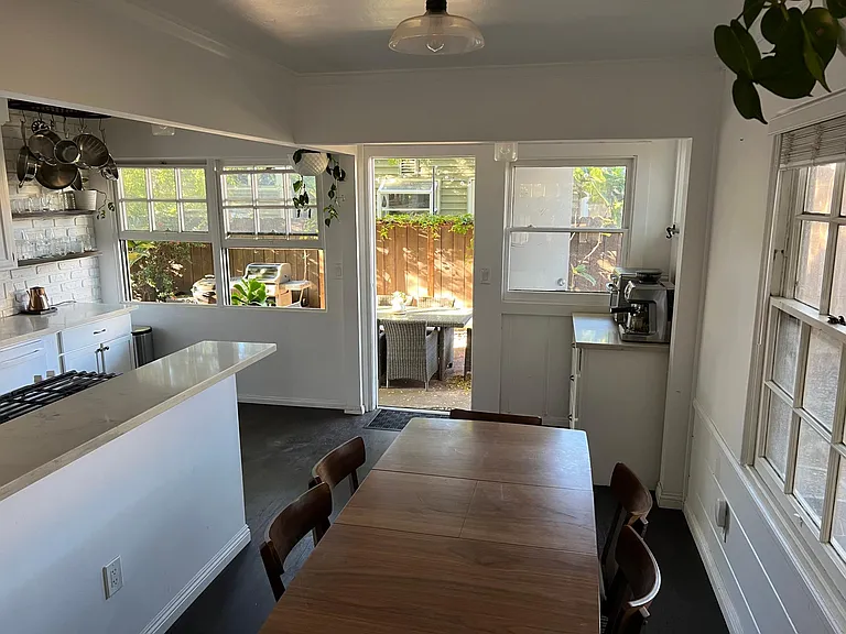 Dining area with patio view