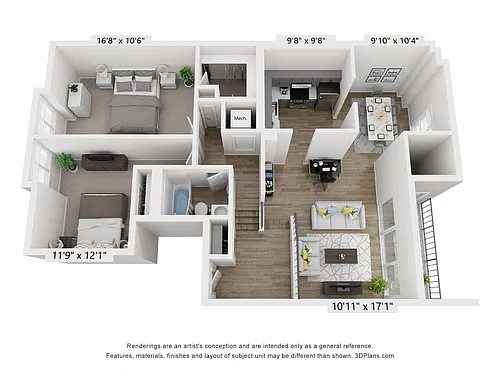Floor plan C - 2BR 1BA (1000sf)