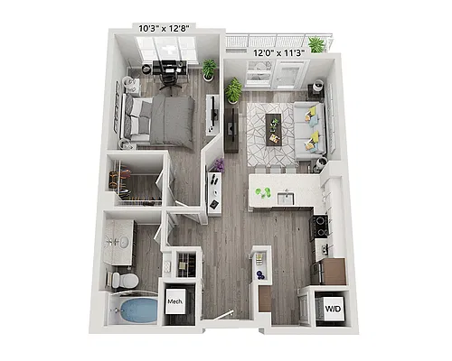 Floor plan One Bedroom A1C