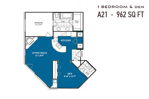 Floor plan One Bedroom A21p Renovated