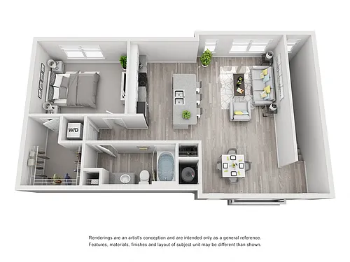 Floor plan 1BR 1BA (970 SF)