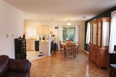 Lovely parquet hardwood in dining room and family room 