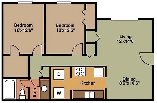 Floor plan Two Bedroom One Bath
