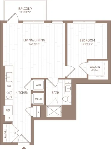 Floor plan 1 Bed/1 Bath-A6