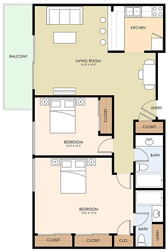 Floor plan 2 Bedroom 2 Bath