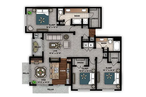 Floor plan Three Bedroom Renovated D2prr