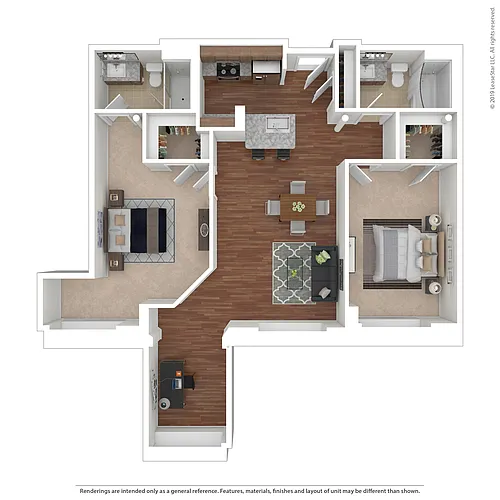 Floor plan Two Bedroom with a Den
