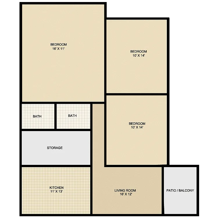 Floor plan The Peak (3 Bed/2 Bath)