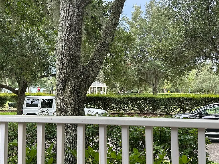 View from couch on porch of Cross Park gazebo.