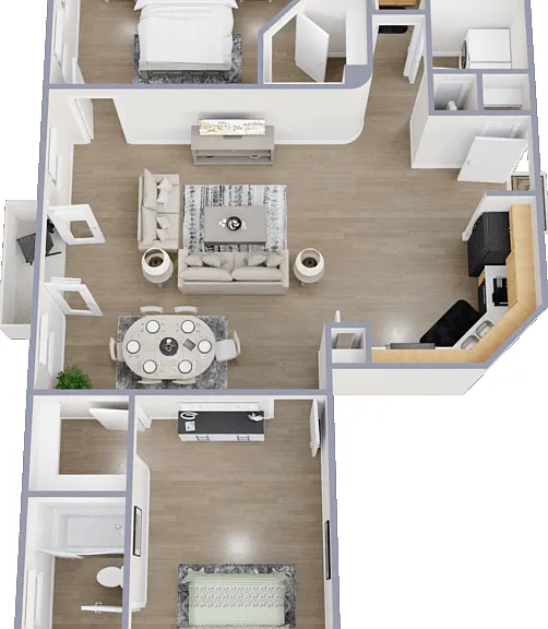 2 Bed 2 Bath J Floorplan Diagram
