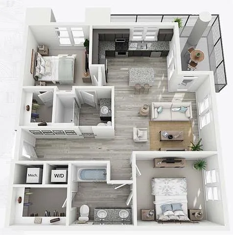 Floor plan 2BRC Two Bedroom / Two Bath (Corner Unit)