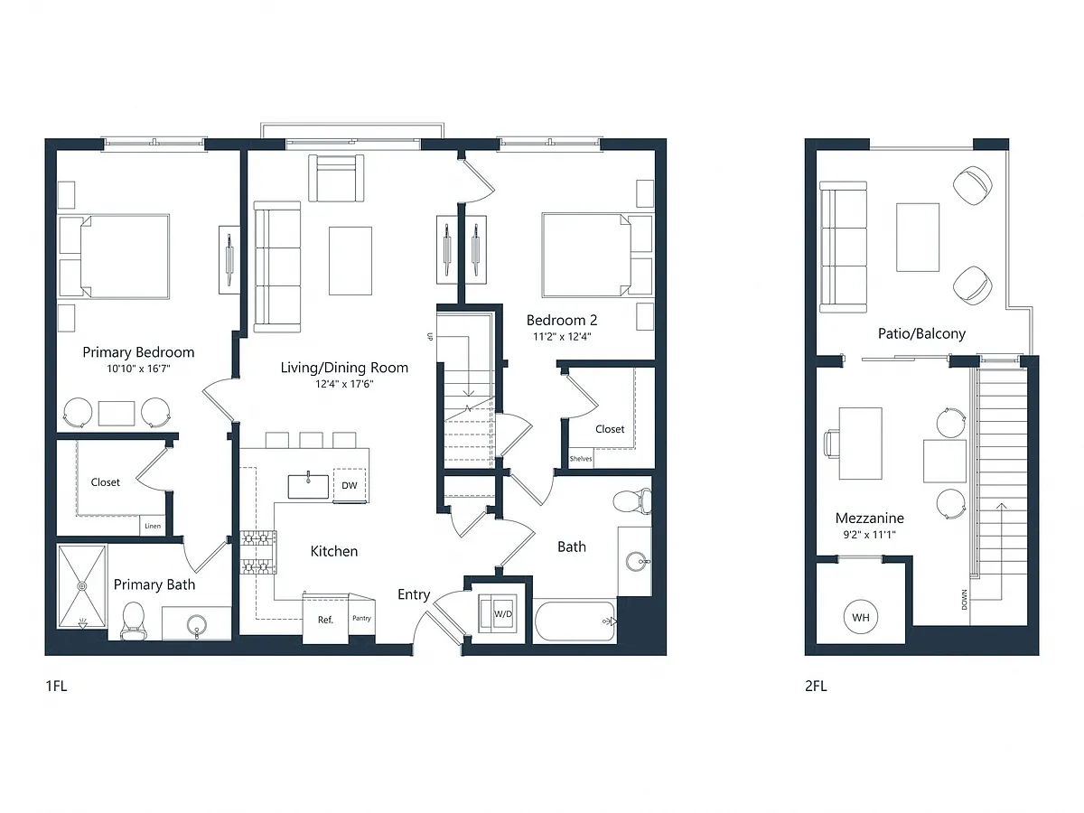 Floor plan C1M1 Loft | 2 Bed | 2 Bath | Loft