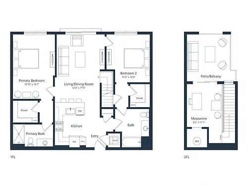 Floor plan C1M1 Loft | 2 Bed | 2 Bath | Loft