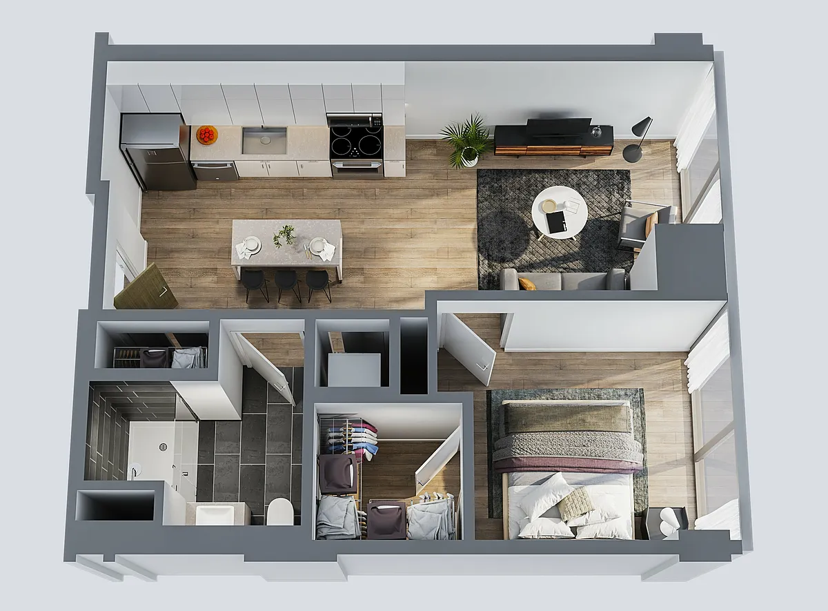 Floor plan 1 Bedroom Furnished