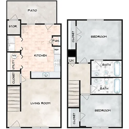 Floor plan Two bedroom Two Bath Townhome