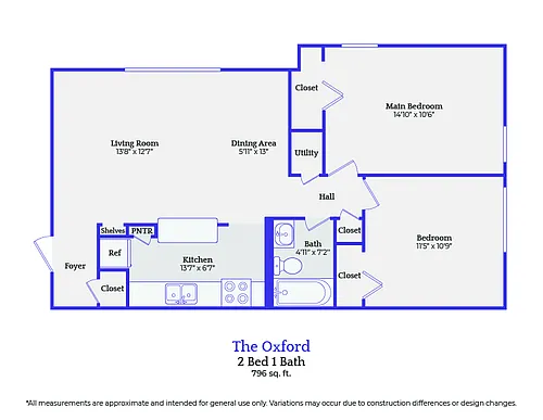 Floor plan The Oxford - 2 bedroom/1 bath
