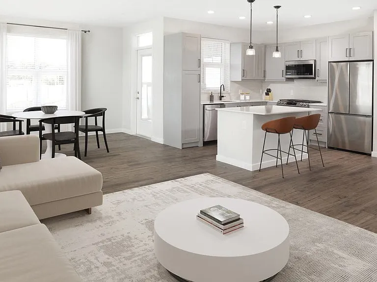 Kitchen and living/dining area with hard surface flooring