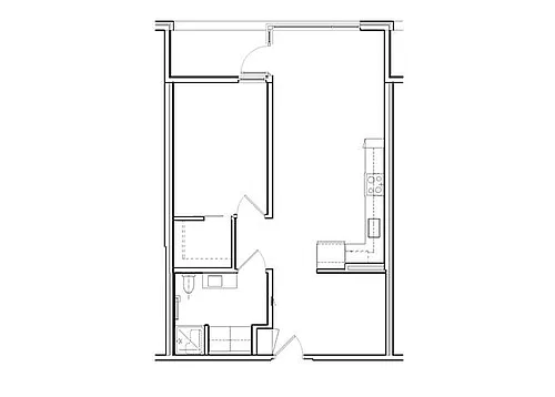 Floor plan 1 Bed, 1 Bath Den A4A