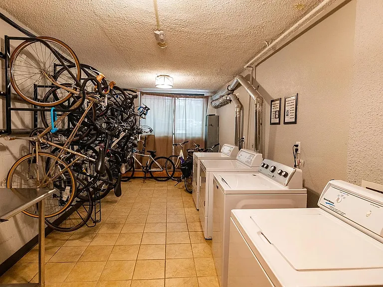 Bike storage and free laundry access.