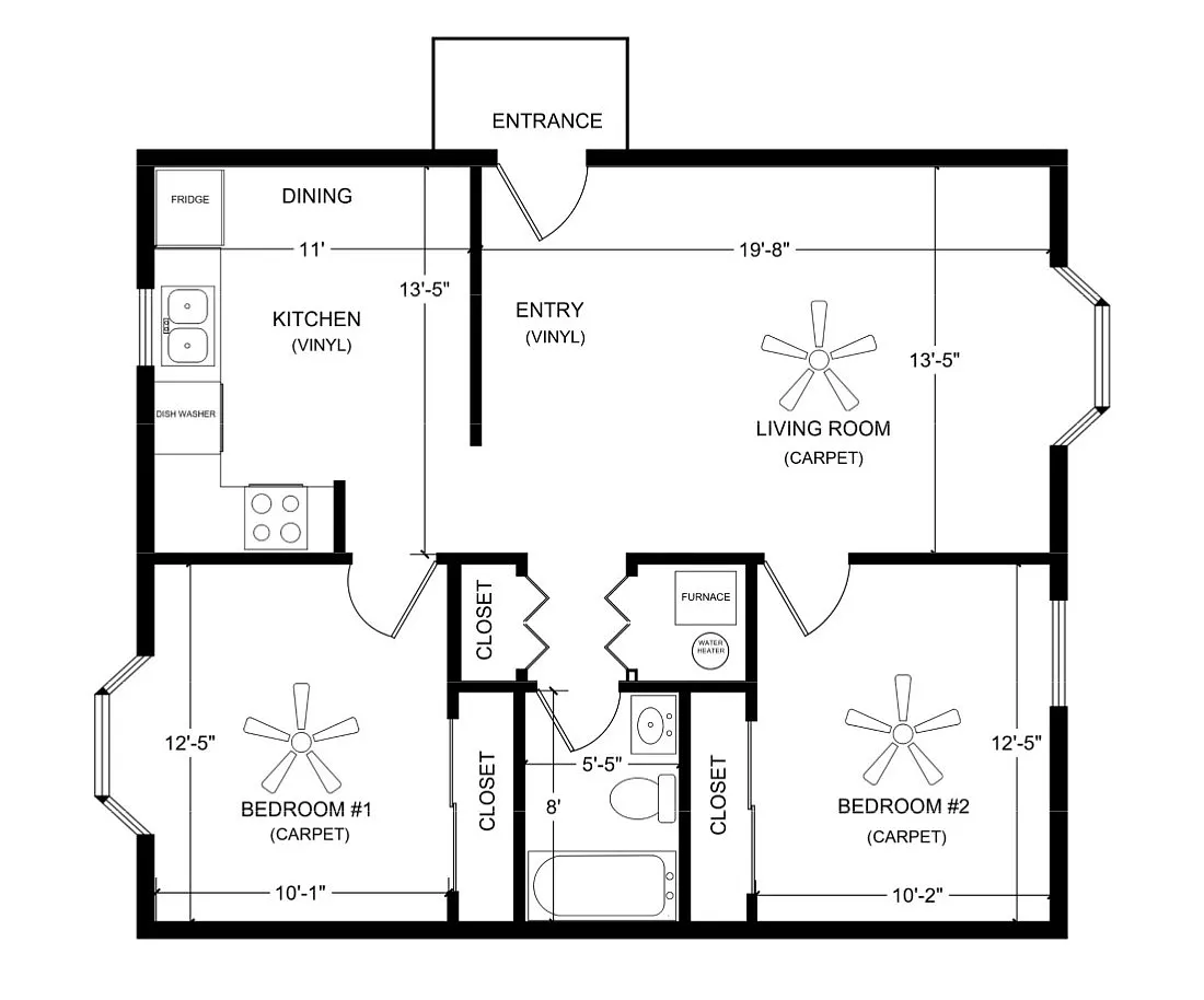 Floor plan 2 Bedroom - 1 Bath