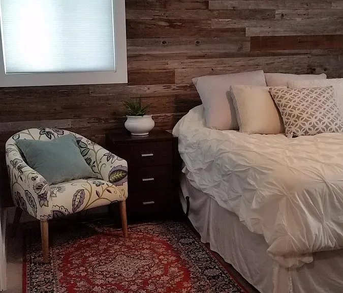 Reclaimed wood, master bedroom, updated with ensuite master