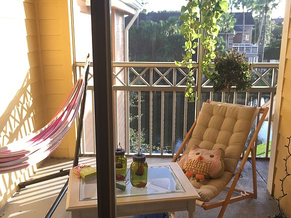 Balcony with pond view