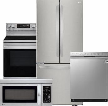 All new stainless steel LG kitchen appliance suite being installed Nov 18: Electric Induction Range with Self-Cleaning Convection Bake Oven, French Door Fridge, QuadWash, 3-Rack Dishwasher, and quality Microwave.