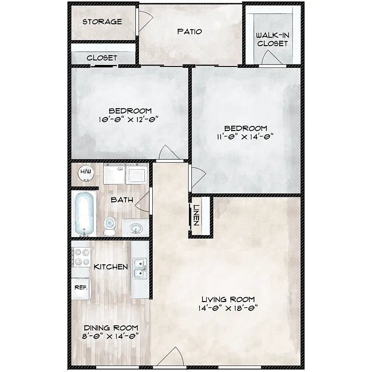 Floor plan 2 Bedroom 1 Bathroom