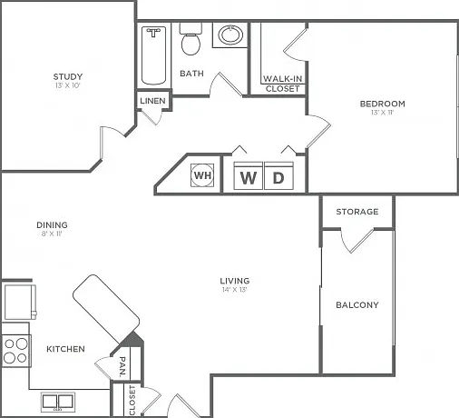 One Bedroom, One Bath w/ Den (900 SF) One Bedroom, One Bath w/ Den (900 SF)