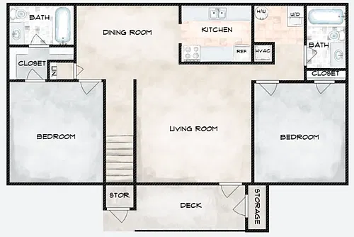 Floor plan Two Bedroom, Two Bath
