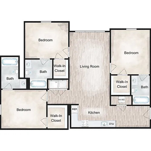 Floor plan Three Bedroom 1200