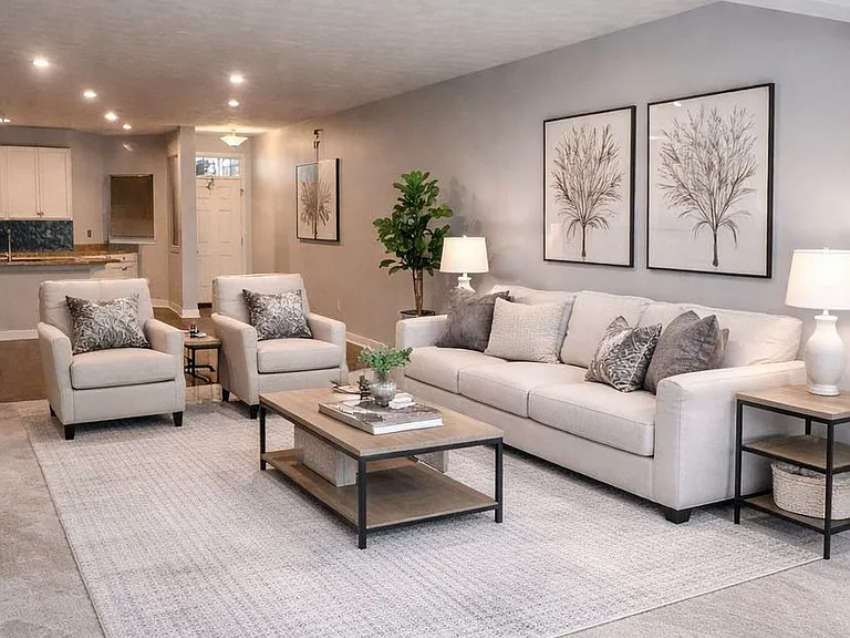 Living room:
Features: Walkout, Wood & Carpet Floor
Dimensions: 17 x 13