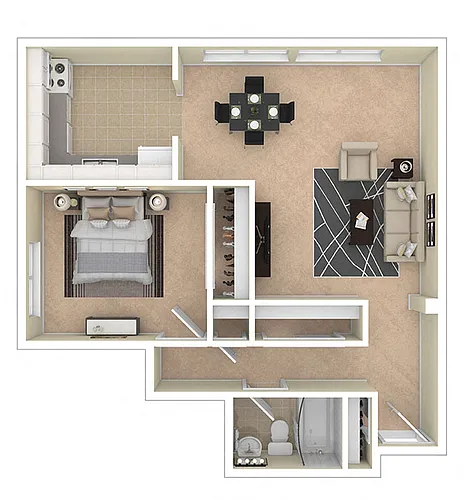Floor plan 1 BEDROOM - END UNIT