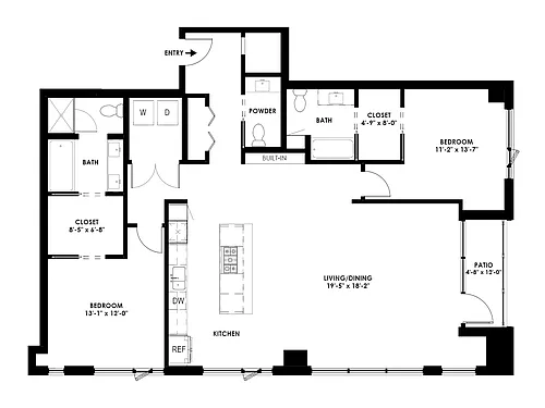 Floor plan 2 Bed/2.5 Bath PH - D