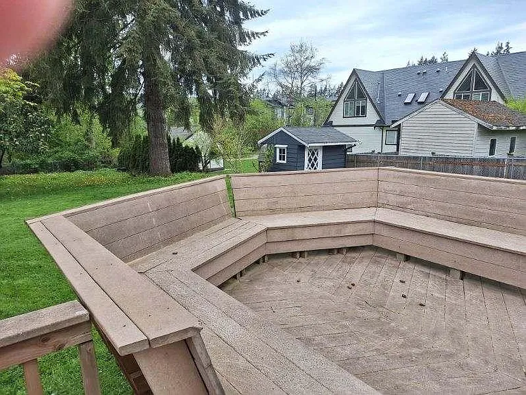 built in seating area on entertainment sized deck