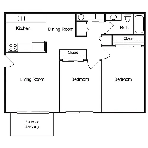 Floor plan 2 Bedroom 1 Bathroom