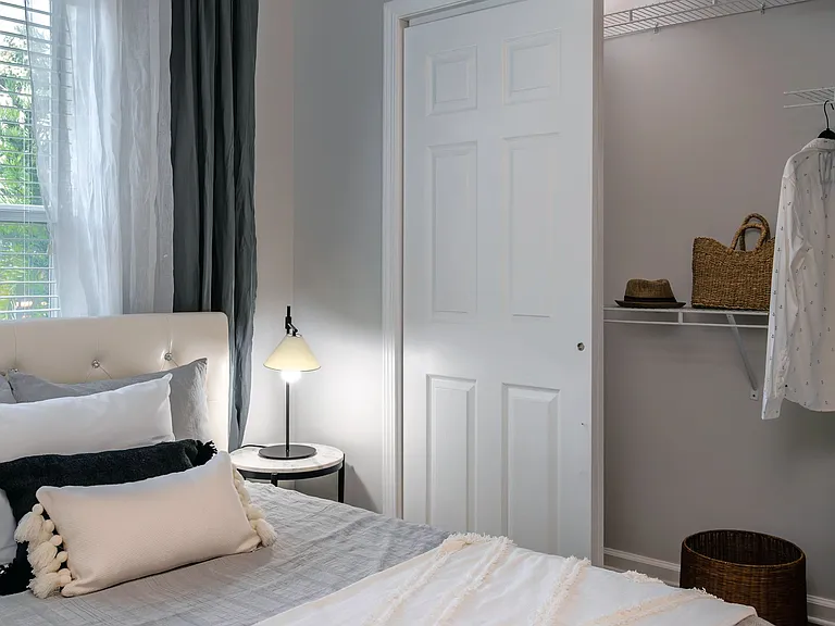 Our bedroom closets feature staggered shelving to extend your closet storage space.