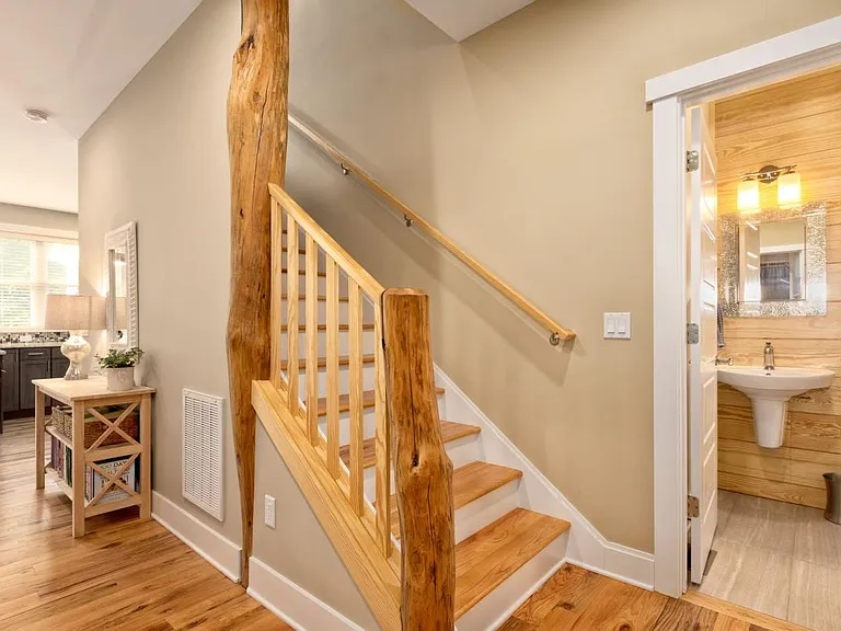 Rough Hewn Locust Posts and Wood Panel Half Bath