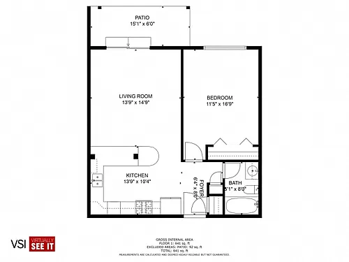 Floor plan 1 bedroom, 1 bath