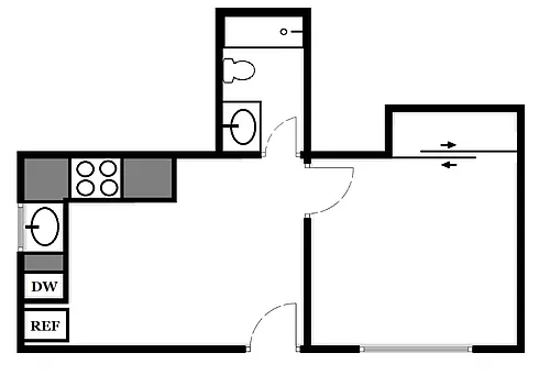 Floor plan 1 Bed / 1 Bath: Type C
