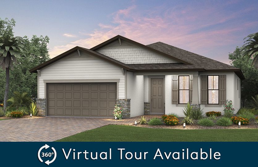 The Canopy, a one-story family home with a 2 car garage, shown with Home Exterior C2C.