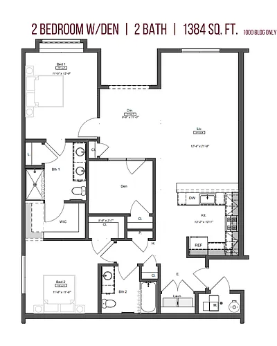 Floor plan 2 Bedrooms 2 Bathrooms Den