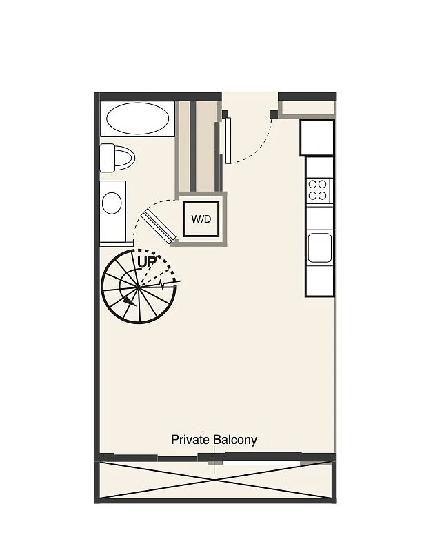 Floor plan B.1 0 bed, 1 bath
