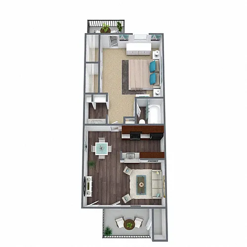 Floor plan A2: 1 Bed 1 Bath