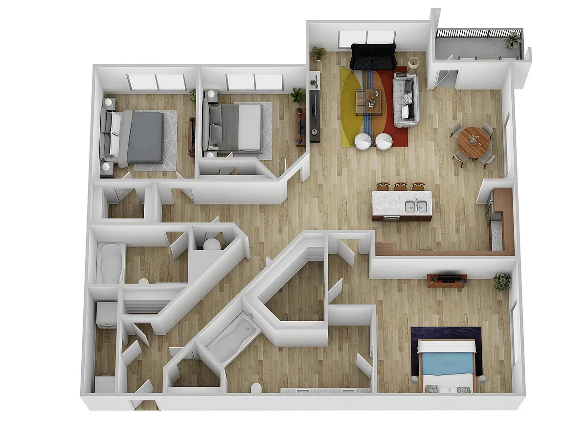 Floor plan 3 Bed, 2 Bath B