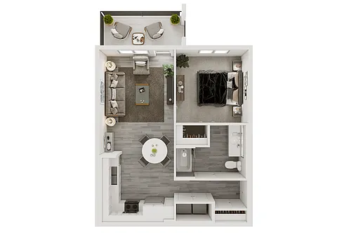 Floor plan 1 Bedroom + 1 Bath with Garage