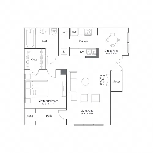 Floor plan 1 Bed/1 Bath-Candlewood